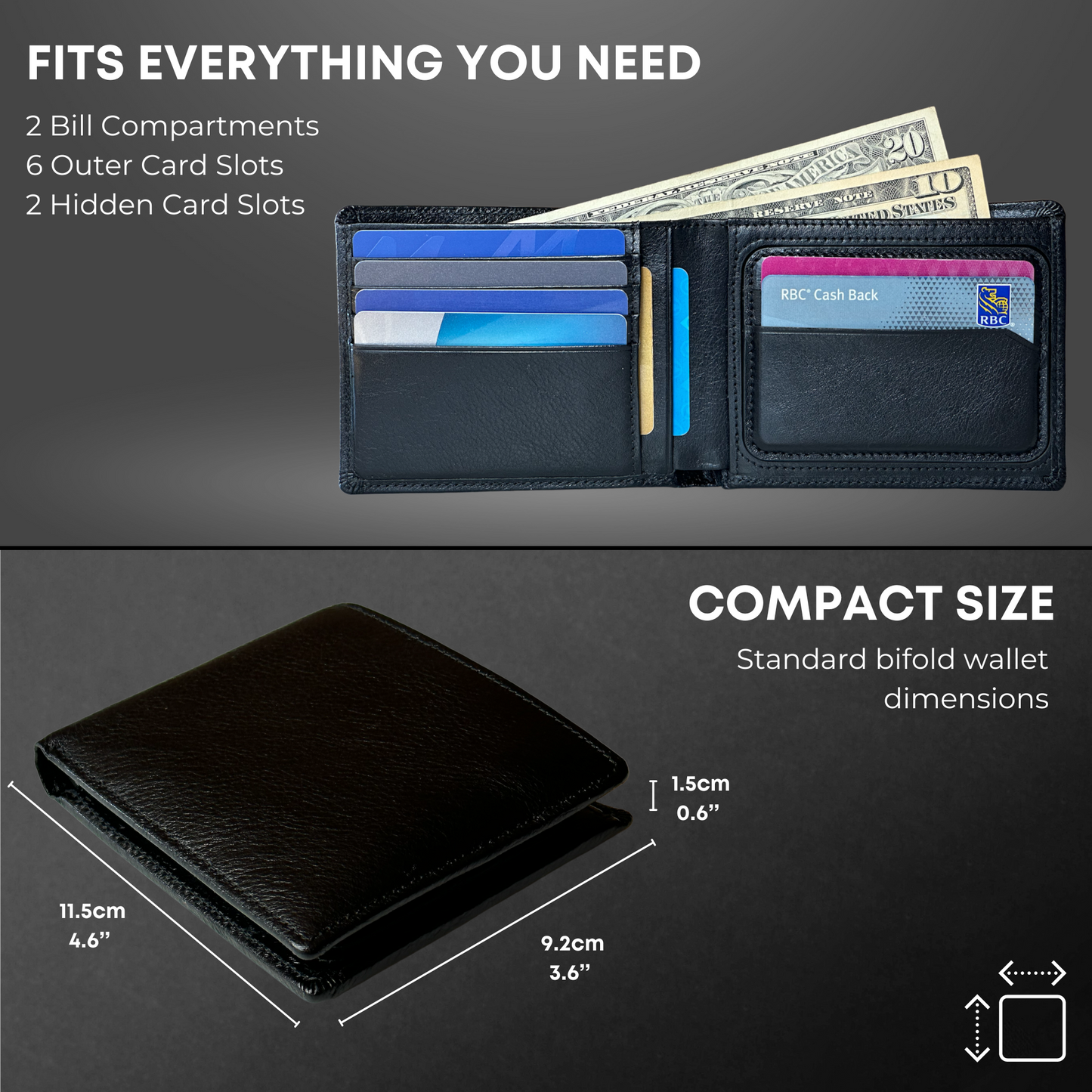 2 in 1 Bifold Wallet with Detachable MagSafe Wallet - Full-grain Leather