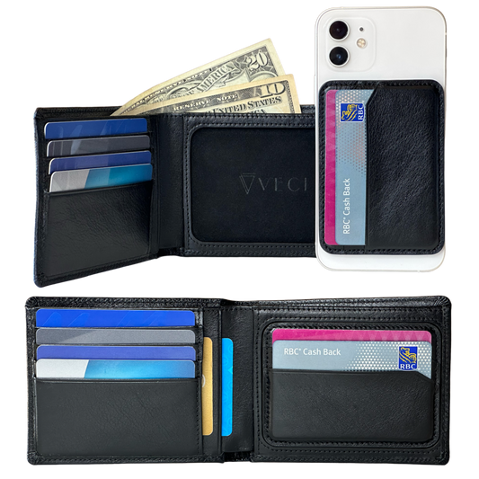 2 in 1 Bifold Wallet with Detachable MagSafe Wallet - Full-grain Leather